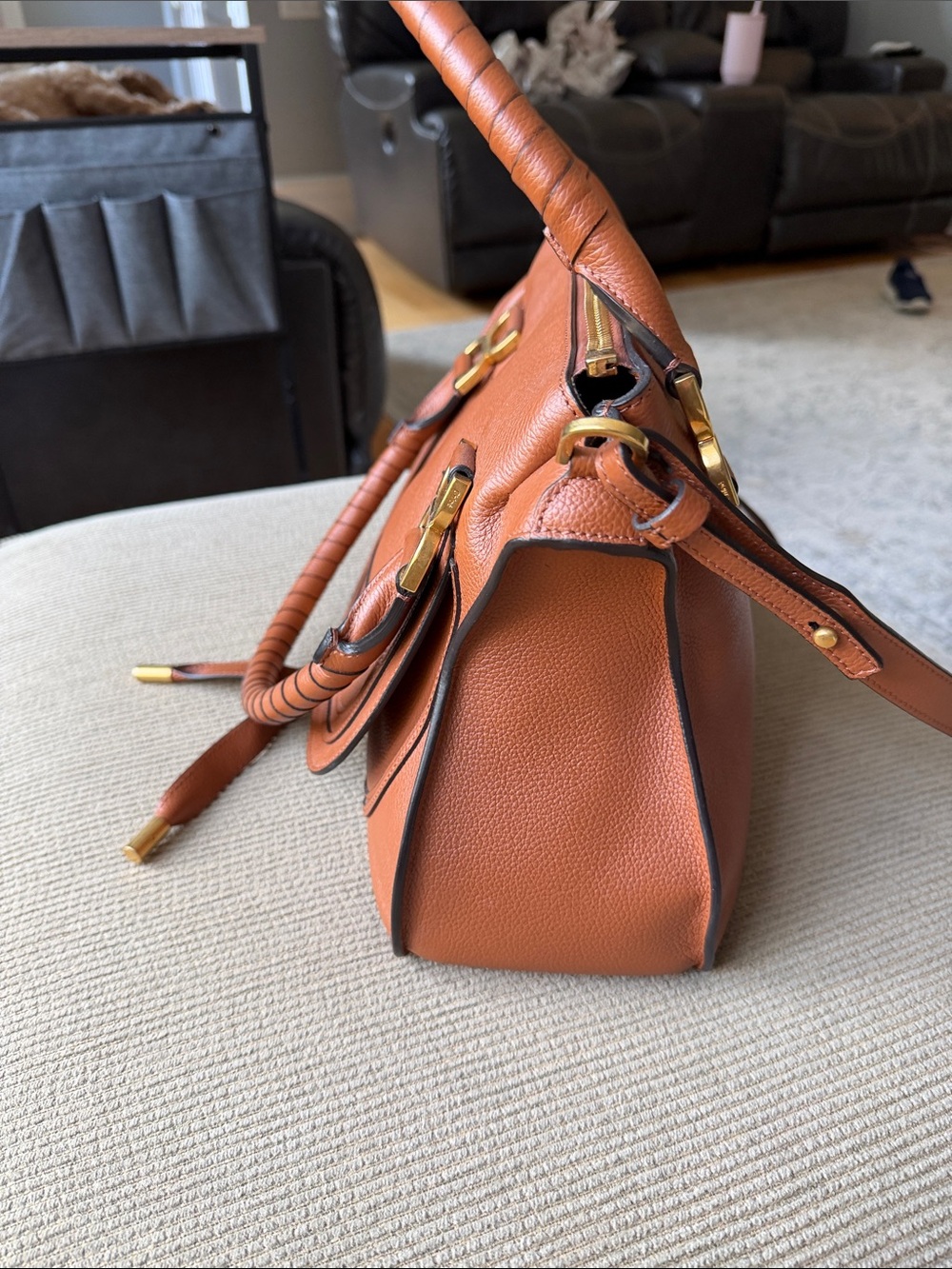 Chloe Marcie large Brown Leather Satchel Handbag - Classic Structured Tote - Picture 3 of 6